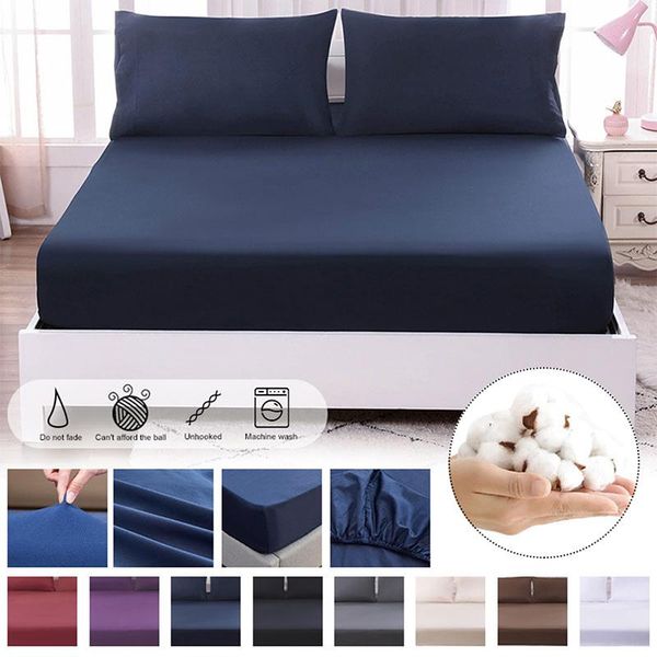 

sheets & sets single solid color fitted sheet mattress cover with all-around elastic rubber band non-slip dustproof