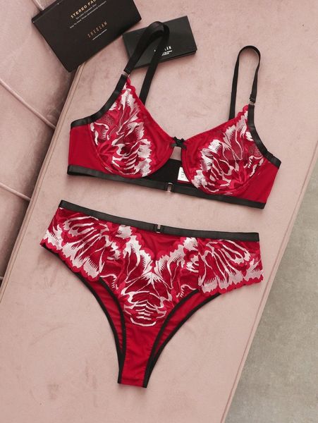 

plus contrast binding lace lingerie set m2y3#, Black;white