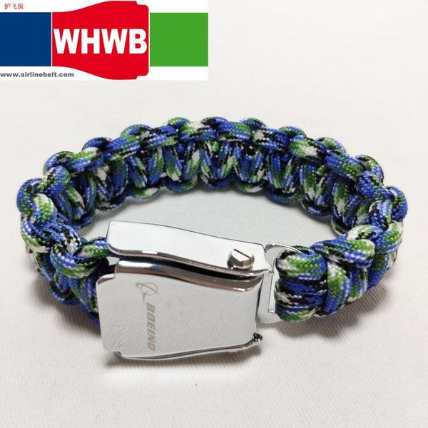 

camouflage blue handmade airline seat belt buckle bracelet/ hand chain national style braiding process boyfriend gift bangle, Black