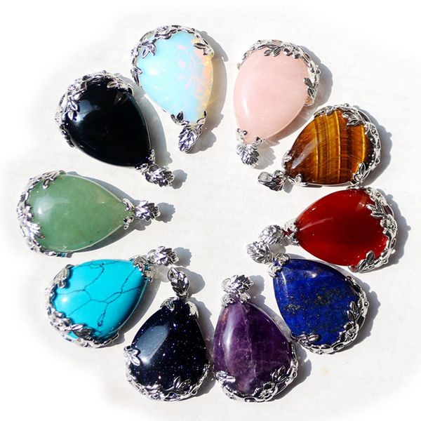 Gemstone naturale Lacrime d'angelo Forma Fiore di prugna Ciondolo da donna Collana Reiki a forma di goccia d'acqua Collana con ametista Quarzo rosa Ossidiana Gioielli in cristallo curativo