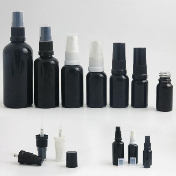 

travel 3.33oz 5/3oz 1oz 2/3oz 1/2oz 1/3oz 1/6oz empty paint black glass perfume bottle with plastic sprayer storage bottles & jars