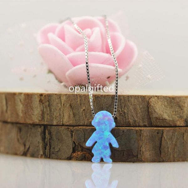 

pendant necklaces (1pc/lot) 8*13mm synthetic white/light blue/blue opal boy shape necklace with sterling 925 silver for fashion gift