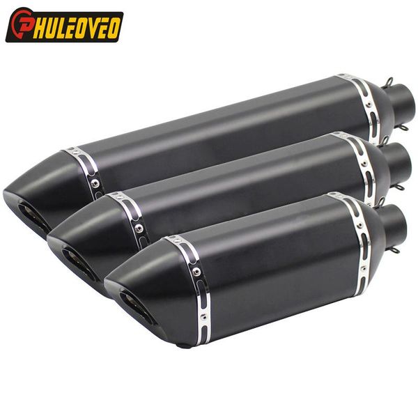 

motorcycle exhaust system phuleoveo universal muffler pipe id:51mm/61mm stainless steel motorbike escape damper