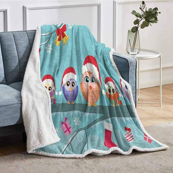 

fleece blanket throw cute owl family sitting on tree branch like little elves of noel animal design throw blankets for