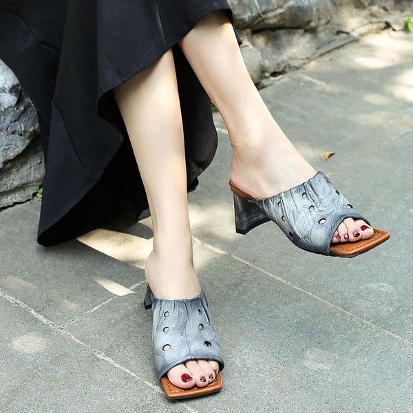 

summer hole and leaky toe slippers cool temperament fashion mid heel female, Black
