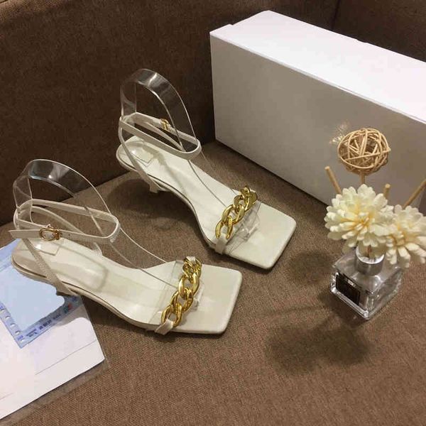 

dress shoes 2021 designer women's high-heeled sandals with metal chain open-toed sandalss and slippers 94h6, Black