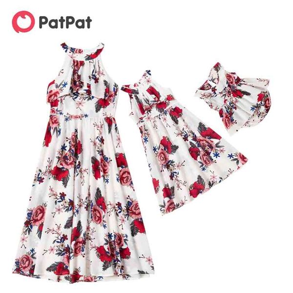 

summer mommy and me floral print ruffled off-shoulder dresses 210528, Blue