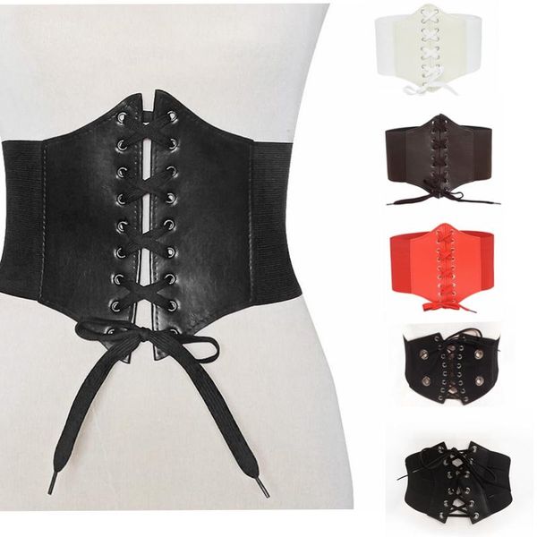 

belts women lace up corset pu leather wide belt, Black;brown