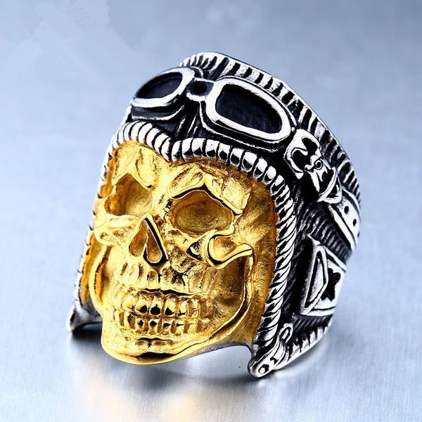 

exaggerated personality men's dominee punk skeleton pilot ring, Golden;silver