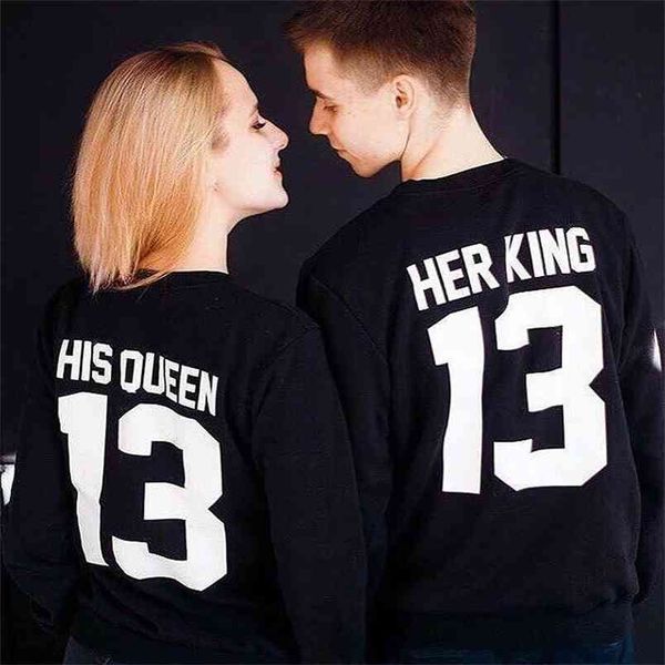 

autumn matching women men couple long sleeve t-shirts valentine black family tee lover his queen her king letter print cloth 210517, White