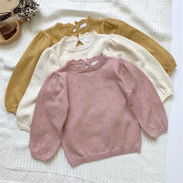 

korean style spring autumn kids knitting pullovers long sleeve solid color baby girls sweaters clothes 211201, Blue