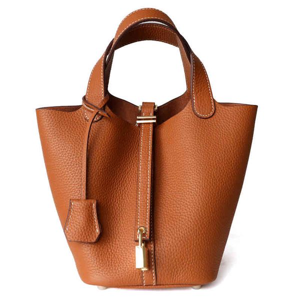 

brand h handbags layer cowhide vegetable basket women's leather bucket hand 2023 new litchi pattern carrying mother's xzd2