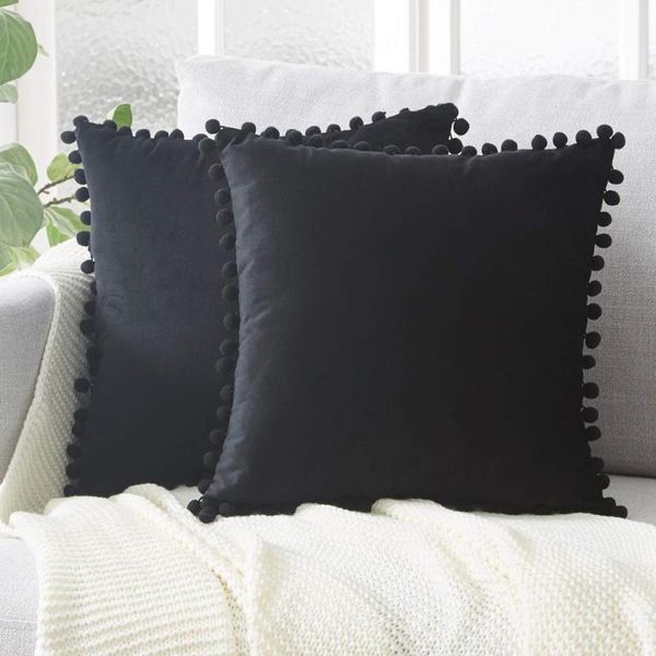 

cushion/decorative pillow modern black velvet cushion covers with tassels 45x45 for sofa couch bed decoration throw cases set