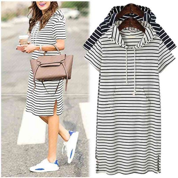 

new large size boho stripe beach girl dress fashion women summer shortsleeve ladies casual 210329, Black;gray