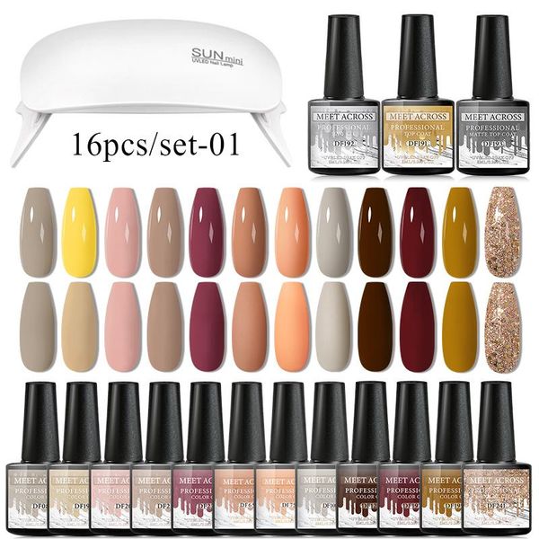 

nail art kits meet across 12pcs gel polish set with 6w uv lamp dryer semi permanent hybrid varnish manicure base coat