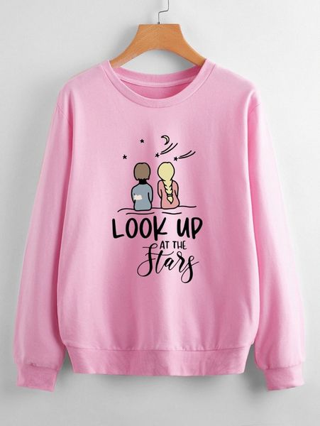 

slogan and figure graphic sweatshirt r8qd#, White;black