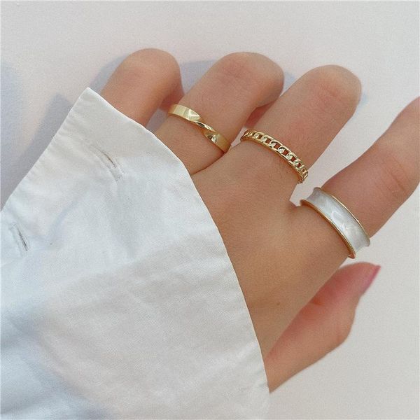 

wedding rings just feel 3 pcs/set women's fashion open simple twist metal chain buckle enamel ring jewelry accessories, Slivery;golden