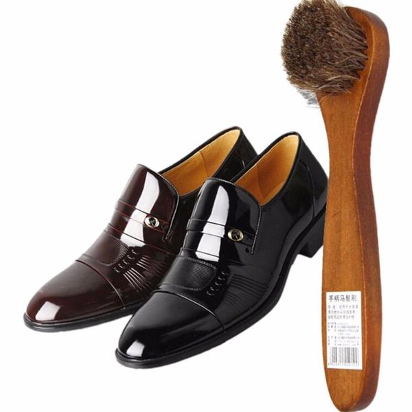 

long wood handle bristle horse hair brush shoe boot polish shine cleaning dauber shoes s shape cleaner clothing & wardrobe storage