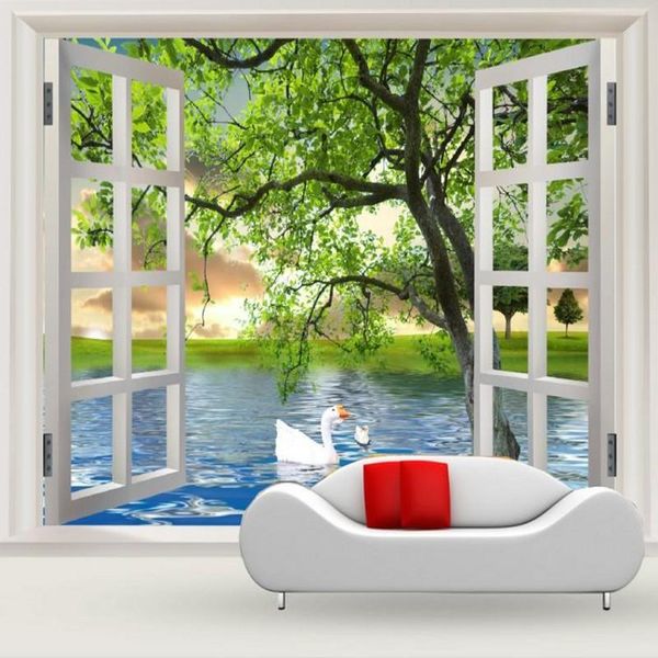 

wallpapers drop green wallpaper 3d fake window scenery mural decoration for living room papel pintado
