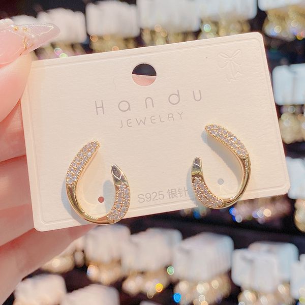 

dangle earrings korean advanced design sense micro inlaid geometric feminine temperament versatile personalized fashion simple and small, Silver