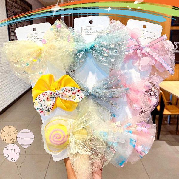 

hair accessories 3pcs/set cute chiffon bow clips for girls kids sweet hairpin decoration barrette headband fashion, Slivery;white