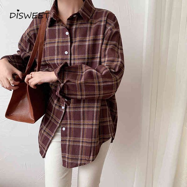 

sweaters lapel plaid woman korean long-sleeved single-breasted loose autumn ladies vintage slim warm women's shirt, White;black