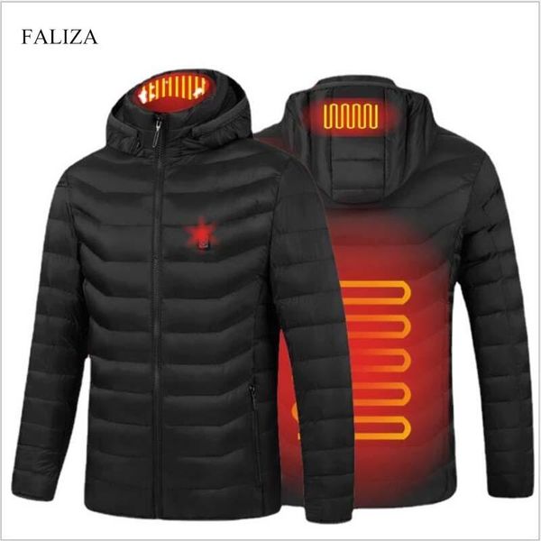 

men's down & parkas faliza electric heated usb jackets coat men winter pure color hooded warm thermal heating waterproof clothing myh23, Black