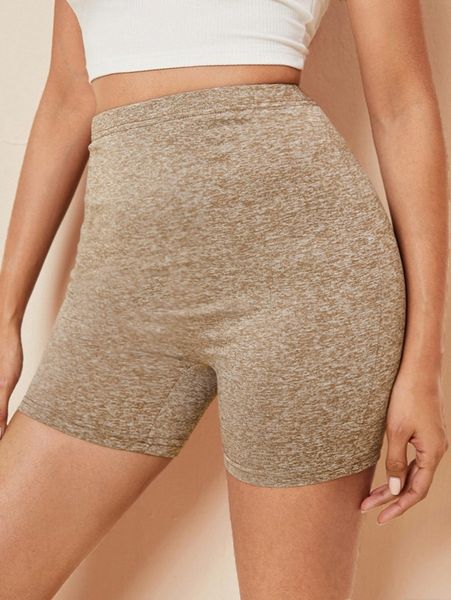 

elastic waist solid biker shorts b7tx#, Black