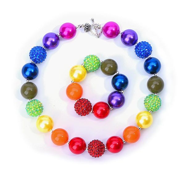 

pendant necklaces rainbow inspired toddler chunky bead necklace girls colorful bubblegum and bracelet set handmade party favors for kids, Silver
