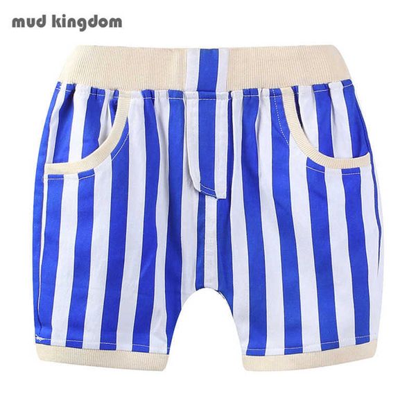 Mudkingdom Summer Boys Casual Shorts Cute Candy Color Holiday Algodão Elastic Cintura Duas Slacks listradas Crianças roupas 210615