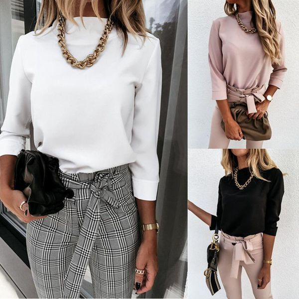 

fashion solid bottoming blouse shirt slim o-neck tee casual autumn winter ladies female women long sleeve blusas pullover1, White