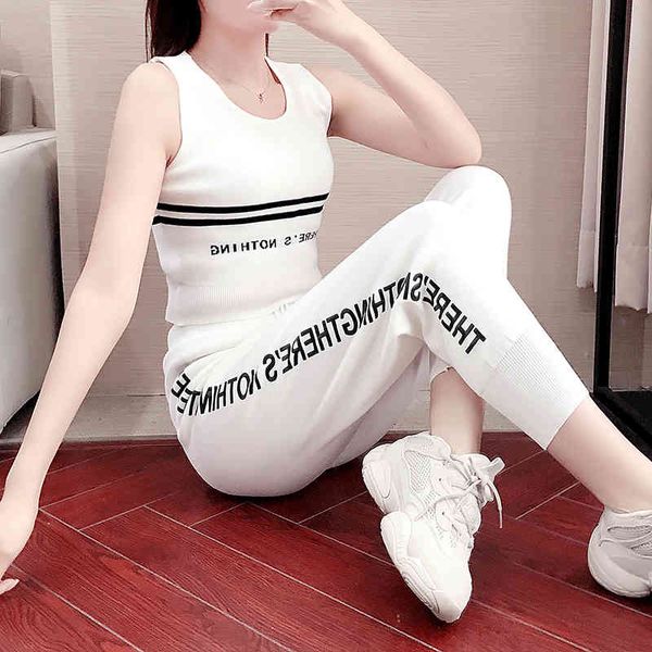 

shorts women vests knitted or crocheted sweatpants printed letters striped pullover woman casual summer pants long suit two piece of clothin, White;black
