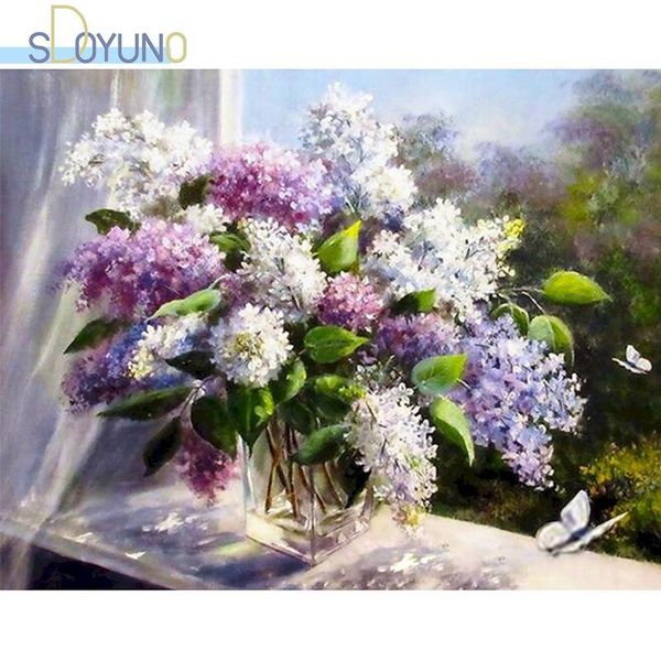

paintings sdoyuno diy paint by numbers kits 60x75cm oil painting on canvas purple flowers frame handpaint coloring