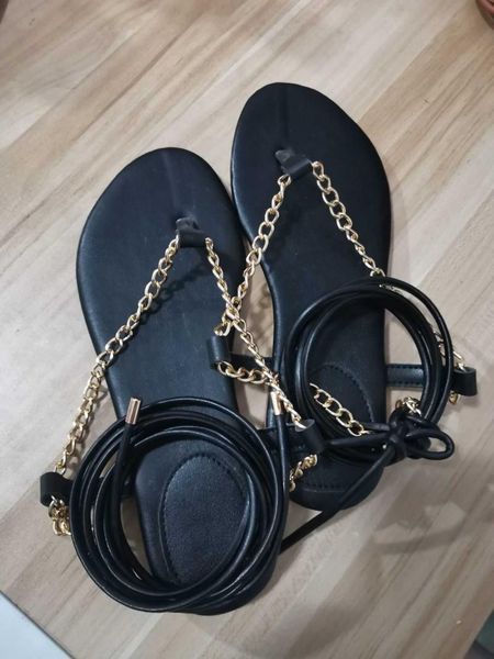 

sandals 2021 summer women flat ankle strap gladiator sandal lace up casual shoes brand vacation flip flops sandalias, Black