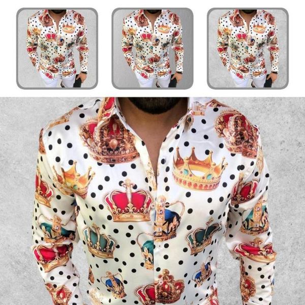 

men's casual shirts eye-catching dot print turn-down collar men shirt for daily wear, White;black