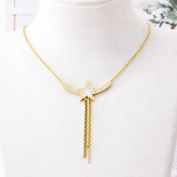 

pendant necklaces korea trendy jewelry white shell five-pointed star necklace temperament tassel 316l stainless steel for women girls, Silver