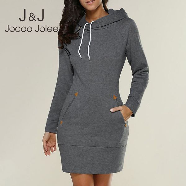 

jocoo jolee elegant mini dress vintage solid sweatshirts autumn winter casual long sleeve hoodies zipper pockets long pullover 210518, Black