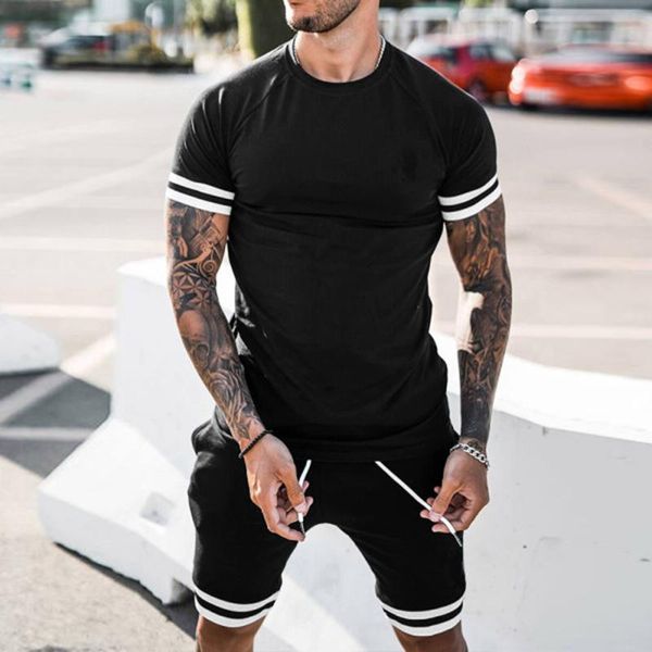 

men's tracksuits short sleeve stitching suit men two pieces mens sets t shirt shorts casual tracksuit set male sweatsuit patchwork spor, Gray
