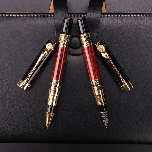 

luxury business metal fountain pen nice red wood school student writing ink pens