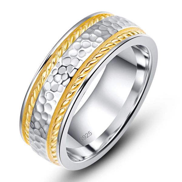 

cluster rings sterling silver wedding for men gold color bague homme ring couple jewelry, Golden;silver