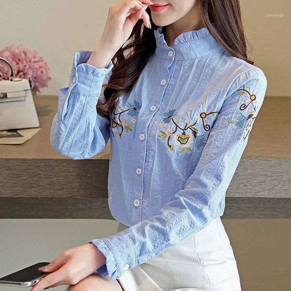 

floral embroidery blouse womens and blouses 2021 cotton office lady shirt women blusas feminine women's & shirts, White