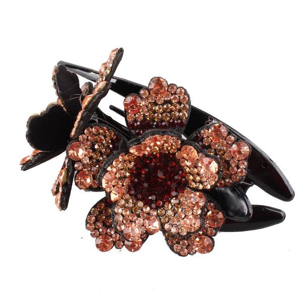 

hair accessories double flower duckbill crystal clips for women shinning rhinestone hairpin ponytail headwear