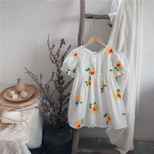 

girls dress summer short sleeve floral printed backless kids sweet princess toddler clothes girl's dresses, Red;yellow
