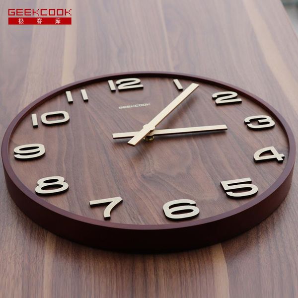 

wall clocks geekcook clock wood 14'' 12'' wooden quality big no reflection study living room vintage retro