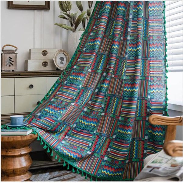

curtain & drapes colorful geometric window curtains semi-blackout for living room sheer tassels bay door bohemian x-jd1099