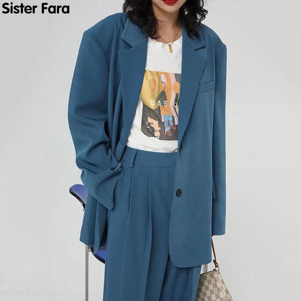 

women's suits & blazers sister fara autumn ladies blazer jackets loose casual single breasted spring solid full sleeve notched, White;black