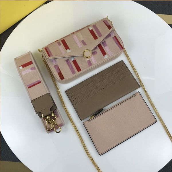 

inclined shoulder bag women chain crossbody handbag small card bags embroidered wide strap with letter f three piece set