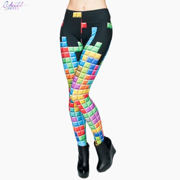 

women's leggings chill skill fashion brand tetris 3d graphic full printing punk women fitness legging stretchy trousers casual pants, Black