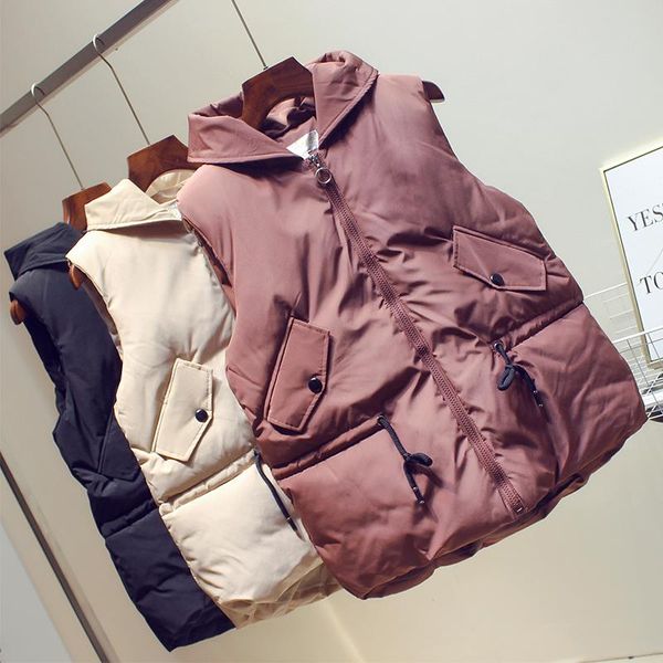 

women's vests mumuzi loose winter down parkas female women sleeveless hooded jackets coat casual lady vest waistcoat 2xl, Black;white