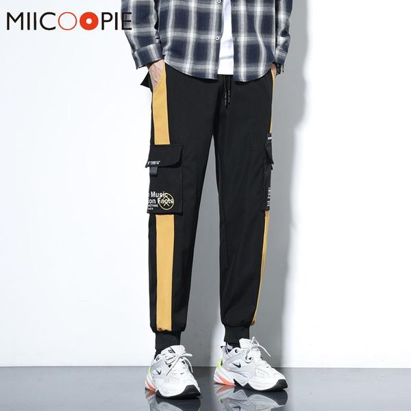

men's pants 2021 hip hop beam foot cargo men fashion side striped pockets harajuku joggers trousers asian size harem pantalon homme, Black